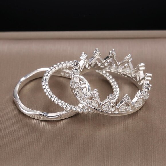 🍁 3pcs/Set Lovely Shiny Heart Cocktail Party Beautiful Ring for Women, PD514 - Picture 4 of 6